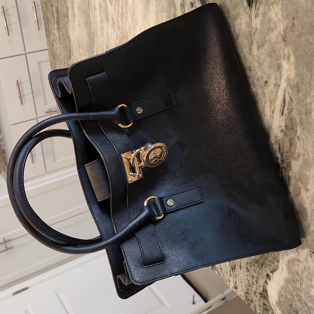 Black leather handbag